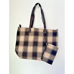 Wantable Weekend Tote Women Large Tan Plaid Canvas Utility Weekender Travel Boho